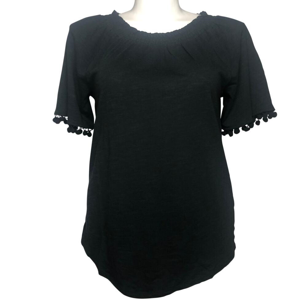 Belle by Kim Gravel Black Knit Pom Pom Top - Size Medium - Picture 2 of 11